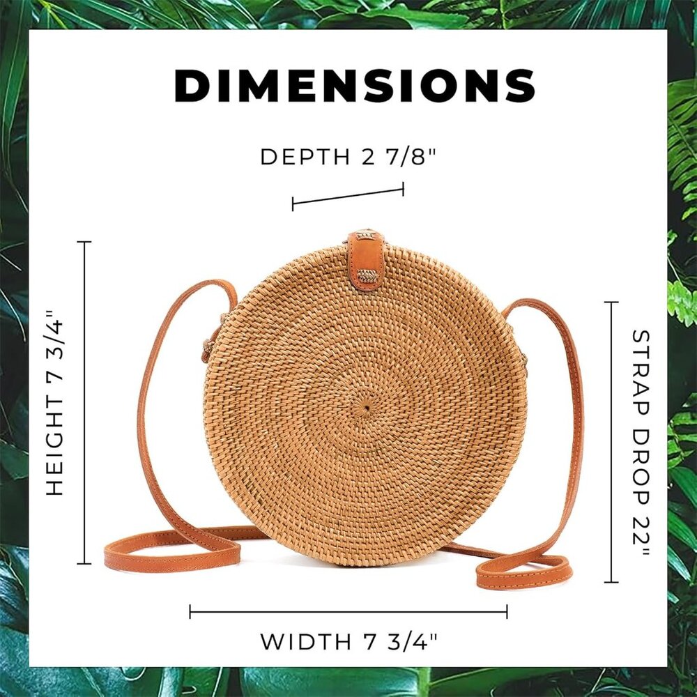 Round Rattan Bag for Women - Handmade Ata Wicker Woven Purse - Circle, Square, O - Picture 5 of 6
